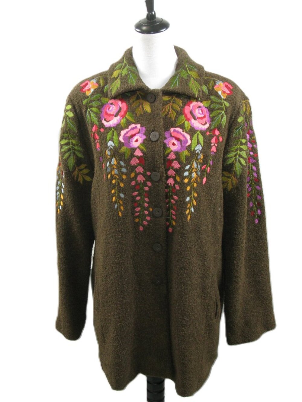 Linea by Louis Dell'Olio Floral Embroidered 3/4 Length Wool Blend Jacket Size XL